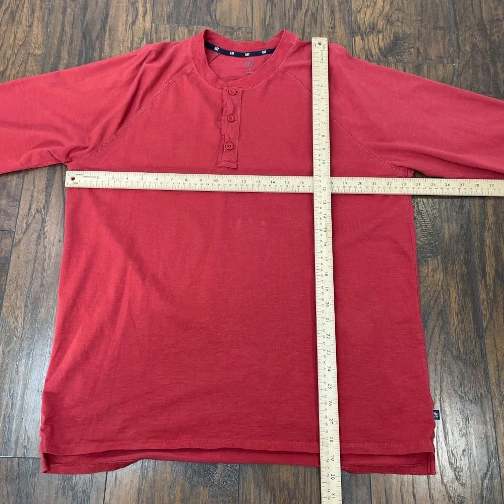 Gap Shirt XL Red Henley Slub Cotton Long Sleeve Casual Men's - Picture 7 of 13